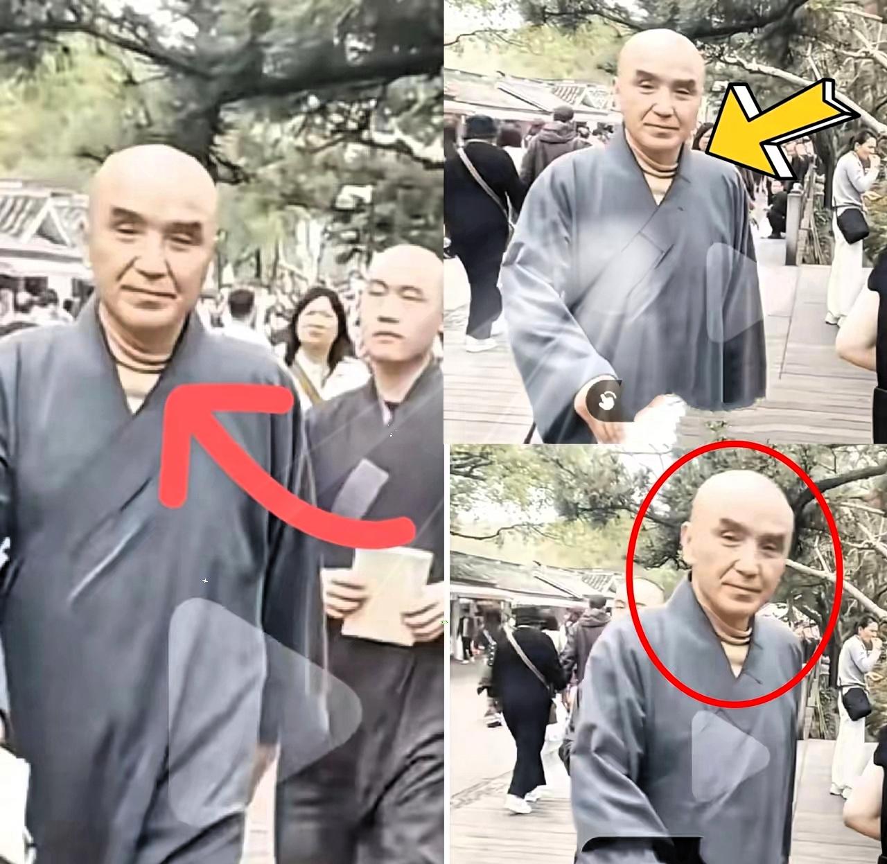 越看越不对劲，这僧人模样的人脖子处怎么看都奇怪，越琢磨越像是戴了头套。有人辩