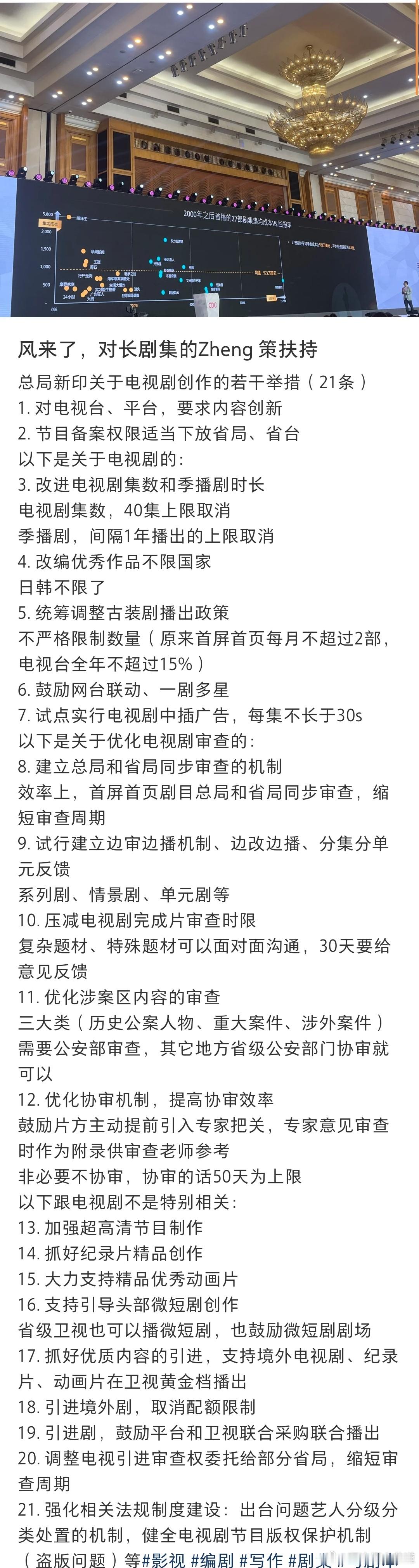 🍠上刷到的，（部分存疑）总局新印关于电视剧创作的若干举措（21条）改进电视剧集