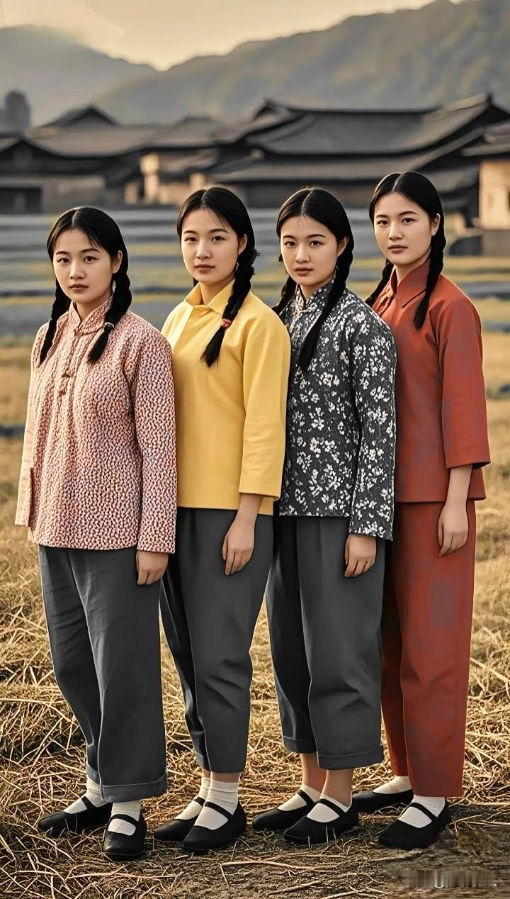 四姐妹出在哪个年代，你最心动的是几号一眼沦陷！这四位梳着麻花辫的姑娘往那儿