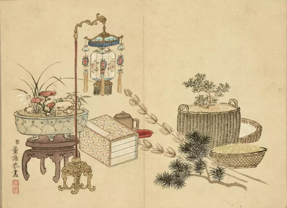 清董诰清供图册。董诰（1740-1818年），字西京，号蔗林、柘林，浙江富阳
