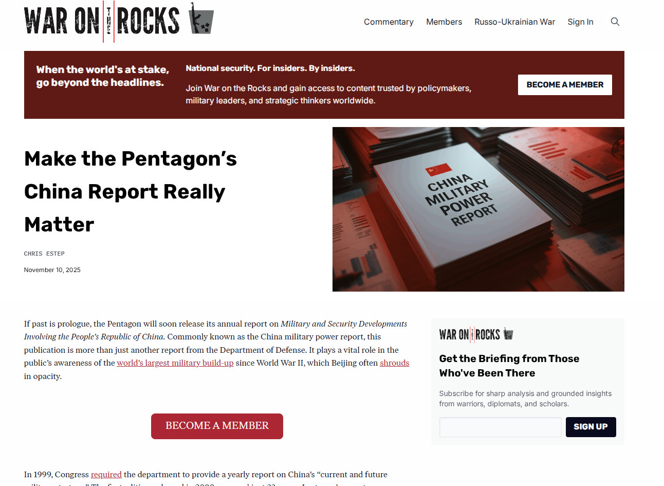 下班之前看看《中国军力报告》更没更。没更，但发现了一篇有意思的文章，waron