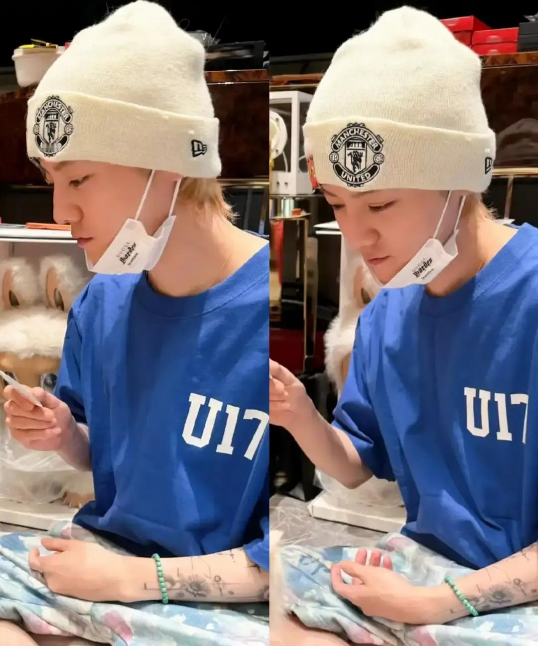 鹿晗晒喂猫照，墨镜帽子全套行头，猫碗旁边还摆得跟拍杂志封面似的。照片一出，热搜