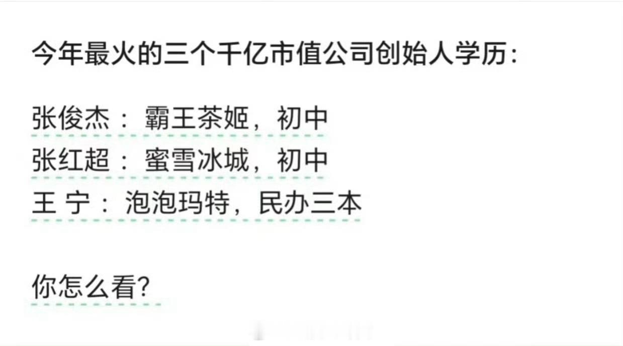 今年最火的三个千亿市值公司创始人学历[思考]​​​