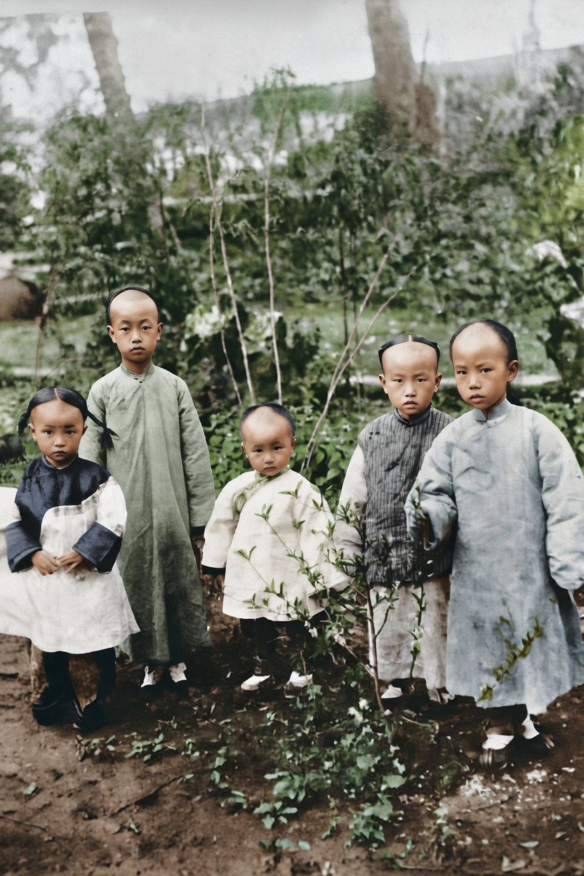 1896年春，湖南长沙巡抚署后花园，国学大师陈寅恪平生留下的第一张照片。照片中