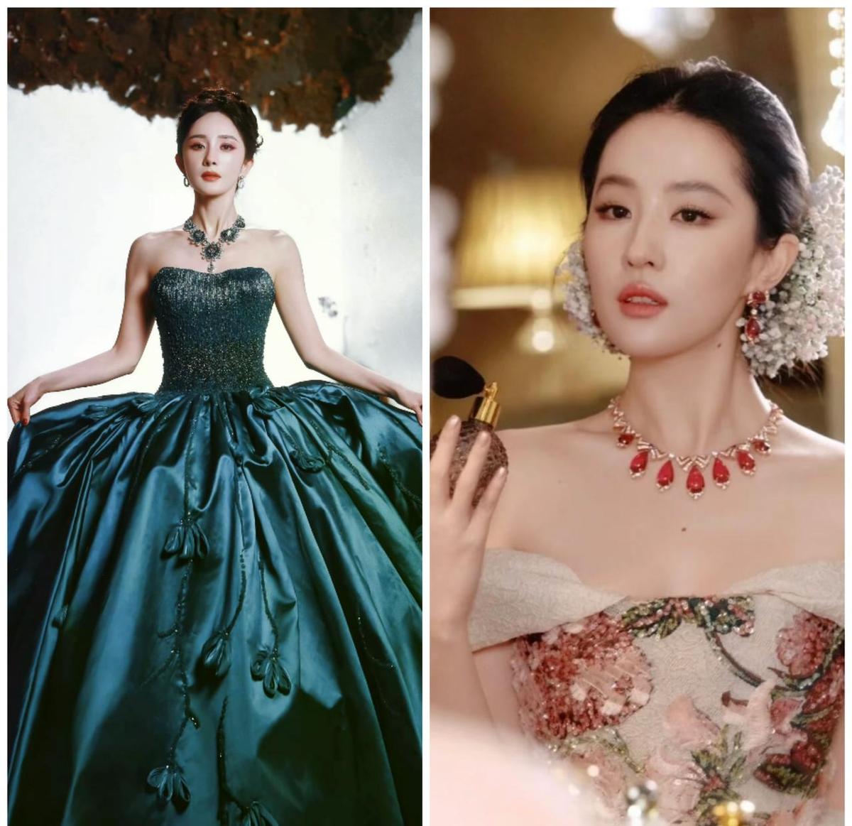 杨幂穿蓝裙，珠宝像背景板。刘亦菲戴项链，人比钻石还亮。不是首饰不够贵，是她们
