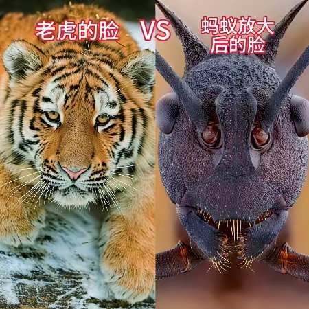 蚂蚁放大10000倍，就没老虎什么事了吧？同体型老虎都破不了蚂蚁的甲。