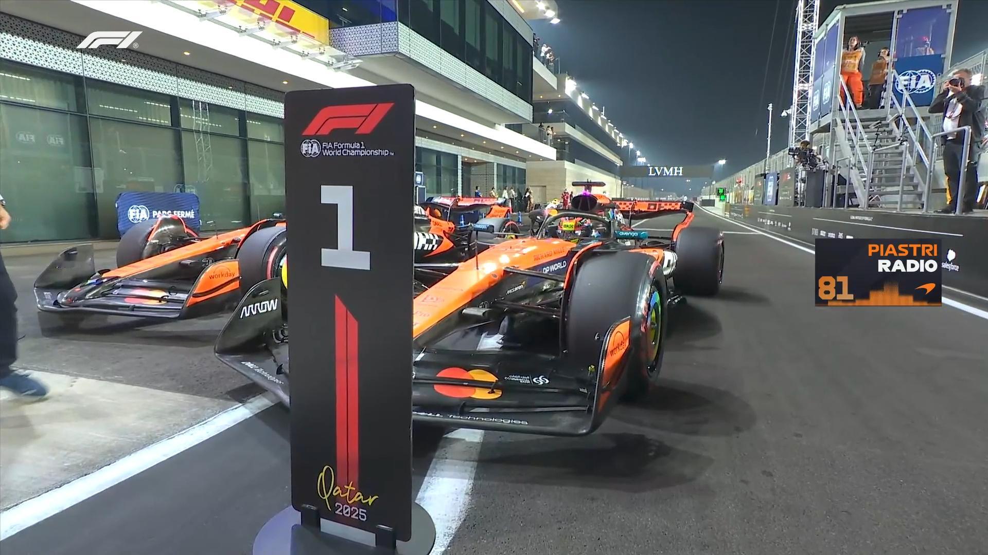 皮亚斯特里取得F1卡塔尔大奖赛正赛杆位！诺里斯第二，维斯塔潘第三！F12025F