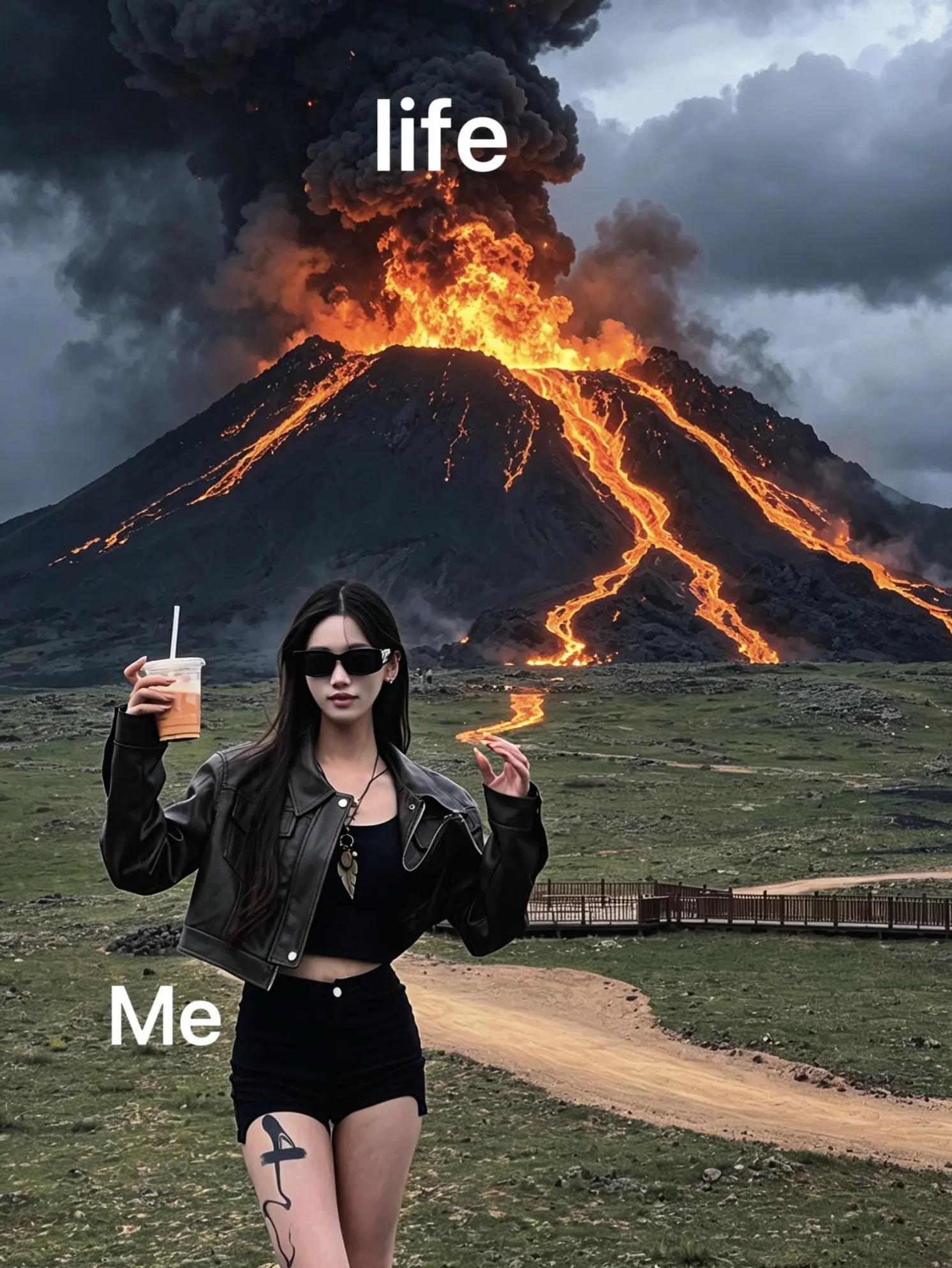 火山爆炸我拍照 人生乱套我睡觉