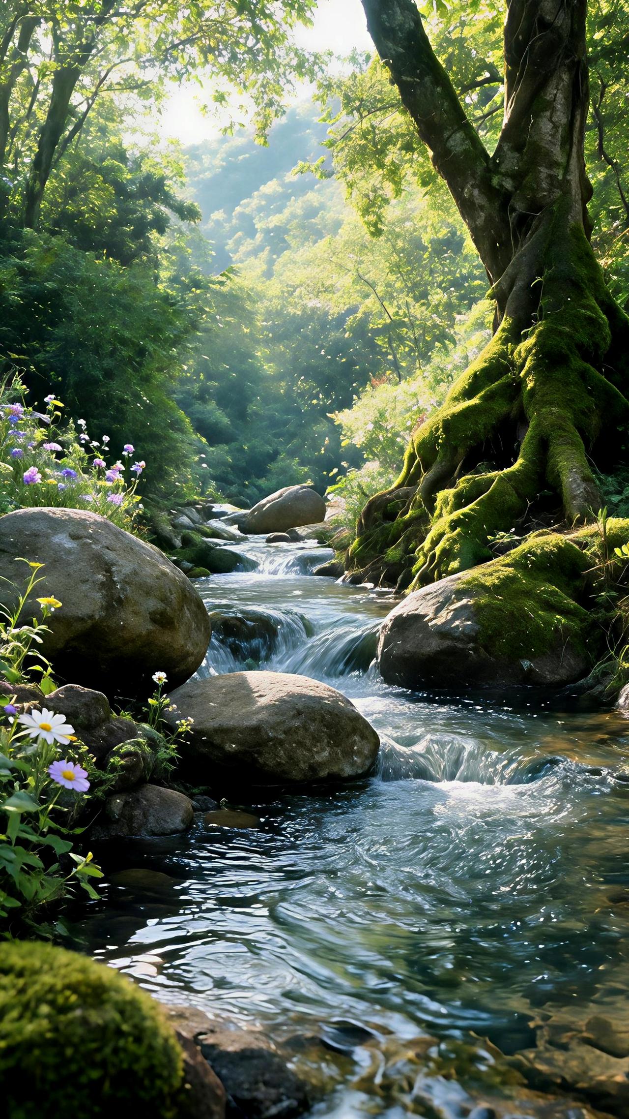 夏日生活打卡季山间的溪流绕过石头叮咚作响，像是在低声哼唱一首古老的歌谣。苔藓爬上