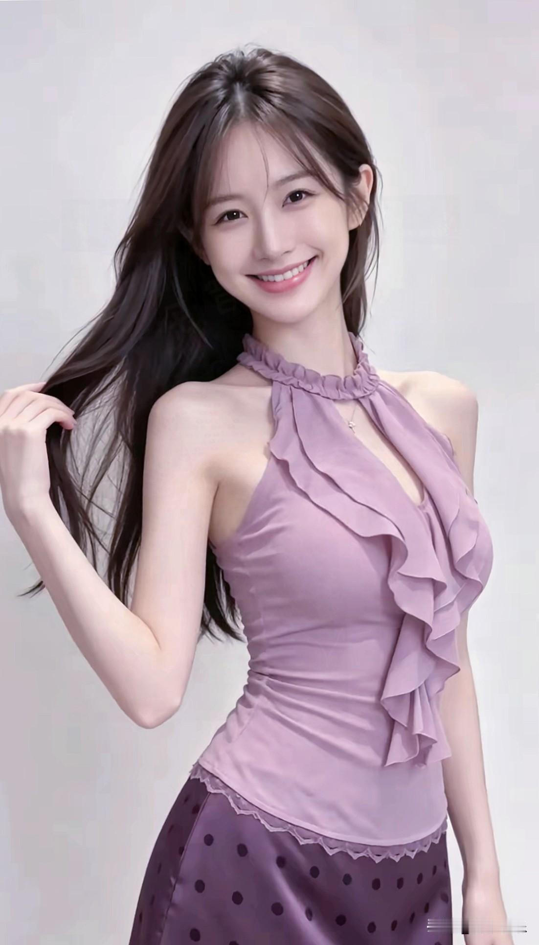 甜美少女风，粉紫色连衣裙，温柔笑容，元气满满！🌸💖分享你的随手拍分享一张
