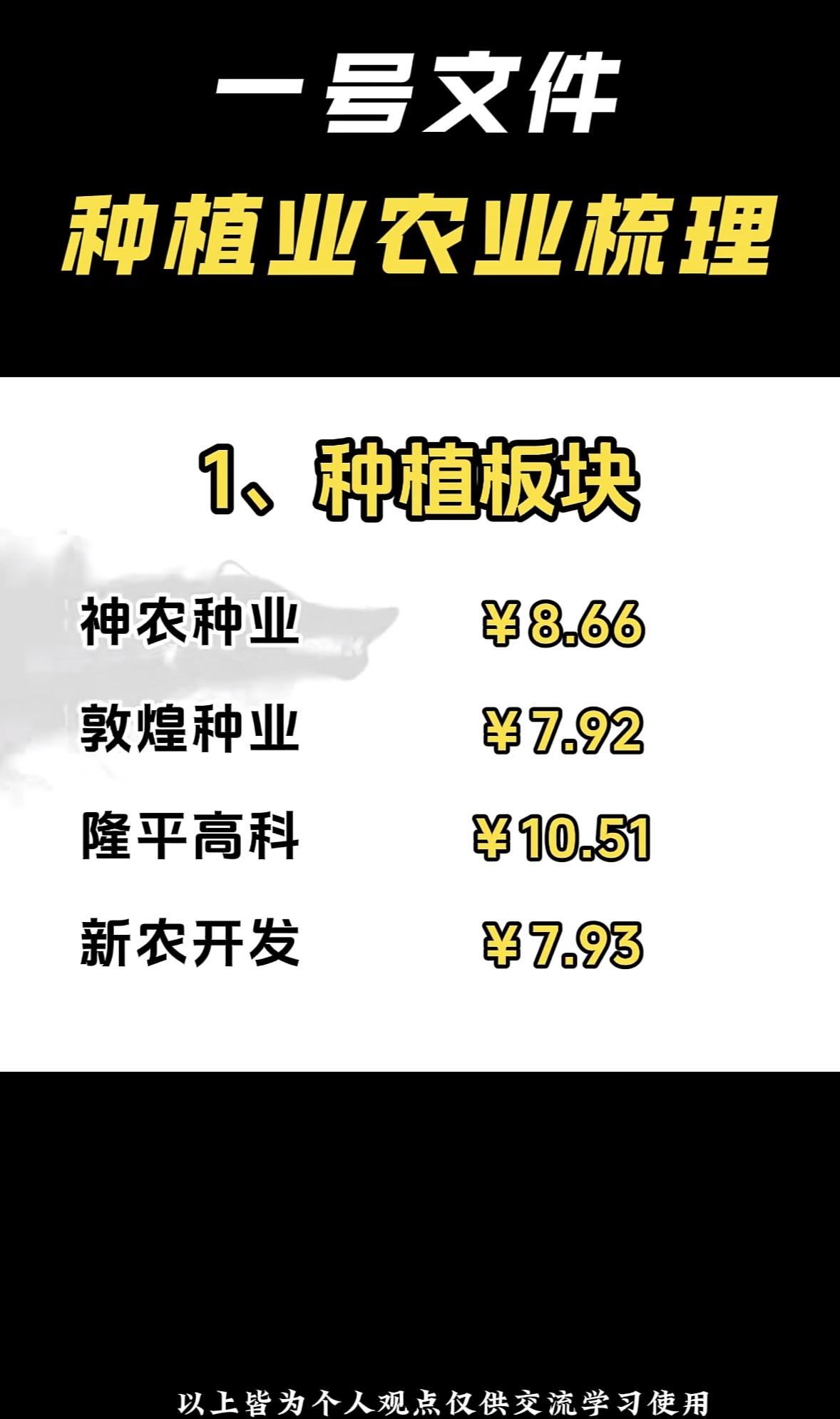 一号文件聚焦种植业，涉及神农、敦煌等种业公司，观点仅供参考交流。"种业龙头梳