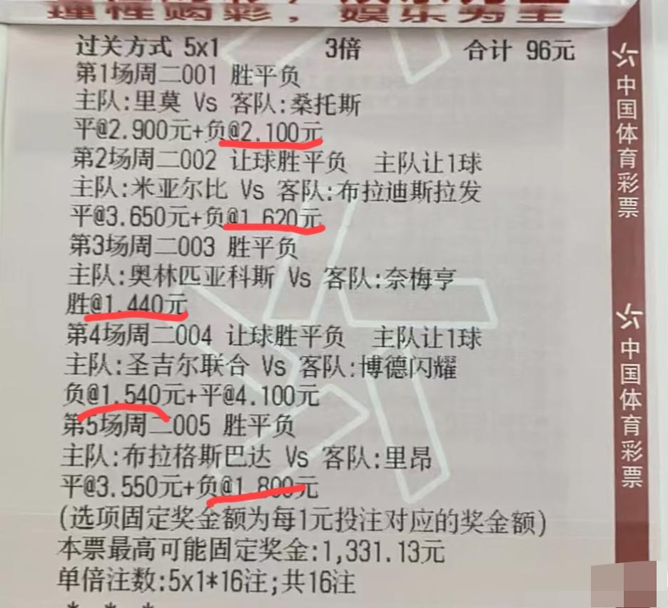 这张彩票，如果中的都是最小的赔率，正好保个本。换做是你，你会买这样的彩票吗？这