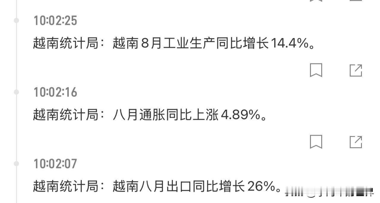 越南统计局放出8月重磅经济数据，主打一个涨！工业生产同比：+14.4%出口