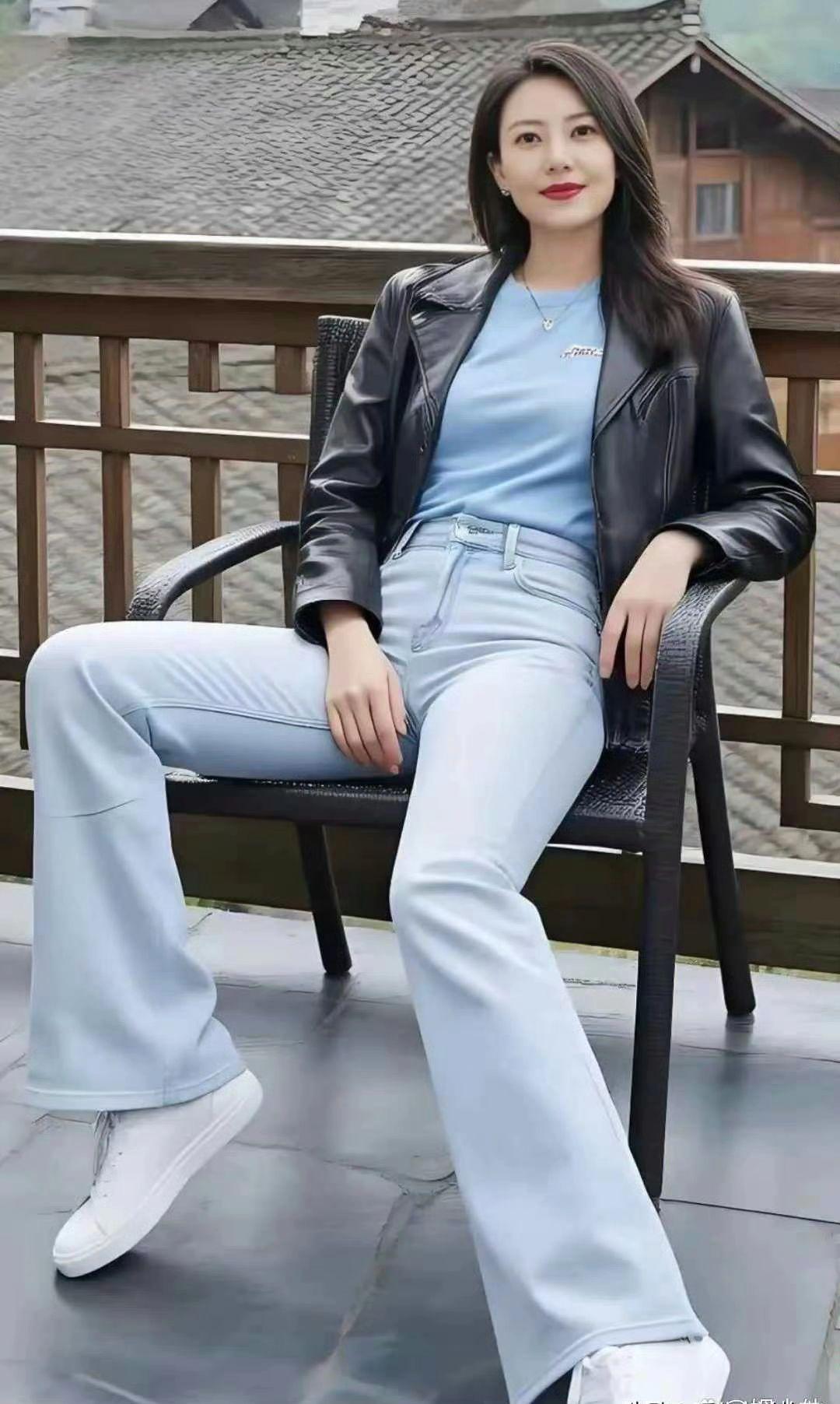 高圆圆的紧身牛仔裤。高圆圆的紧身牛仔裤