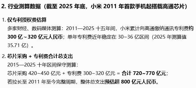 小米造手机16年，给高通交了800亿?出于好奇，我询问豆包，小米自从成立以来，