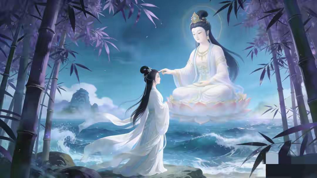 观音净瓶三洗难除妖气，白素贞面见女娲方知本源三界之中，南海普陀珞珈山乃是最