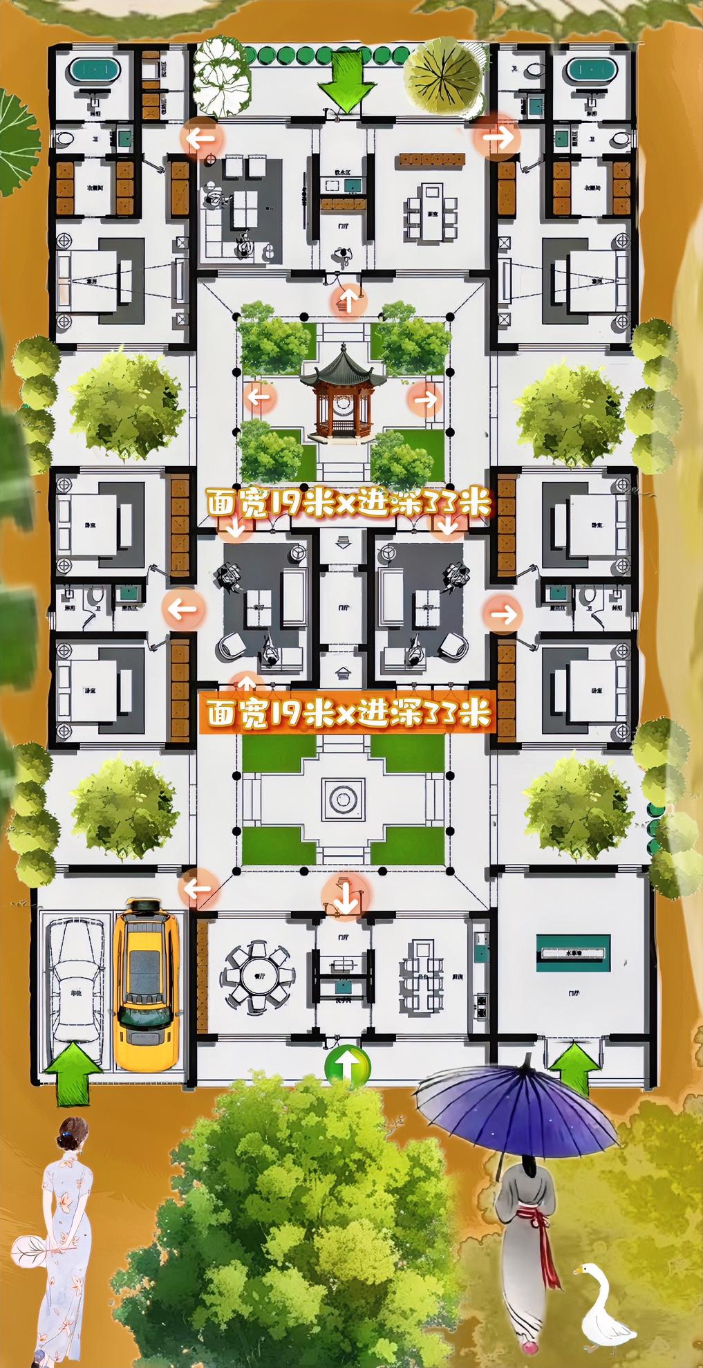 鲜活自建房，三点生命力，一是堂屋，二是屋头窗景，三是二进半式格局。627㎡大聪明