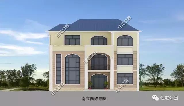 农村欧式别墅15x12米, 堂屋客厅,双厨房餐厅