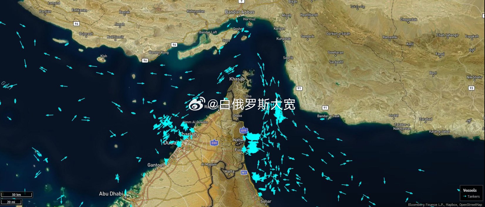 霍尔木兹海峡油轮运输陷入停滞状态2月28日，根据国际油轮流量监测系统的实时数据