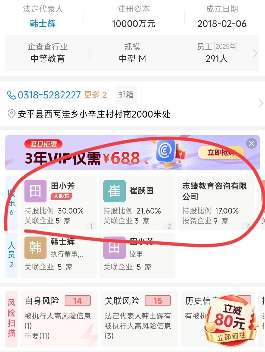 民办学校2元转让价值8亿40％股权。安平县志臻高级中学股权情况：一、6名持股
