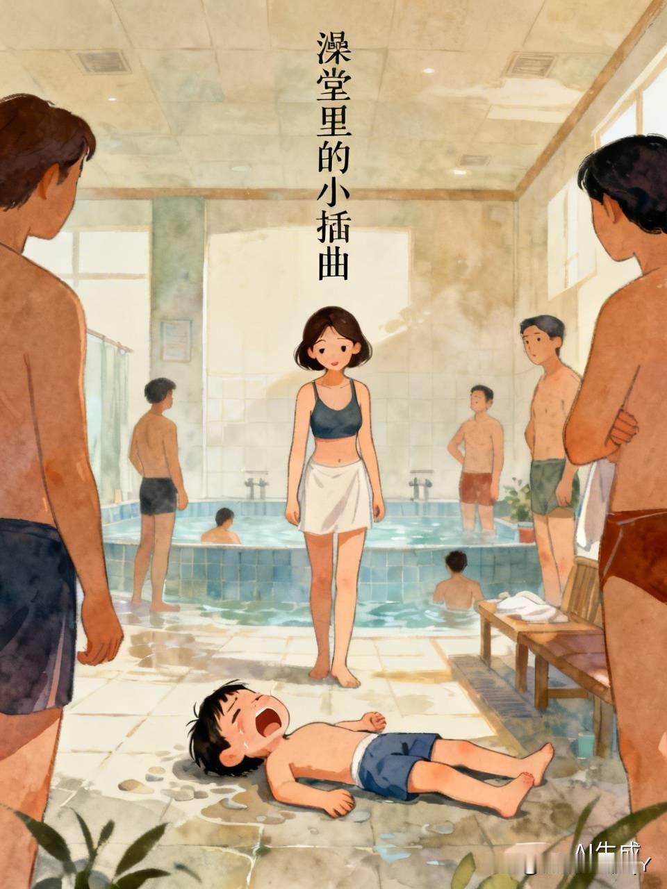一个年轻的妈妈，领着三岁的女儿去澡堂洗澡。她正准备换衣服呢，这孩子直接像个耍赖的
