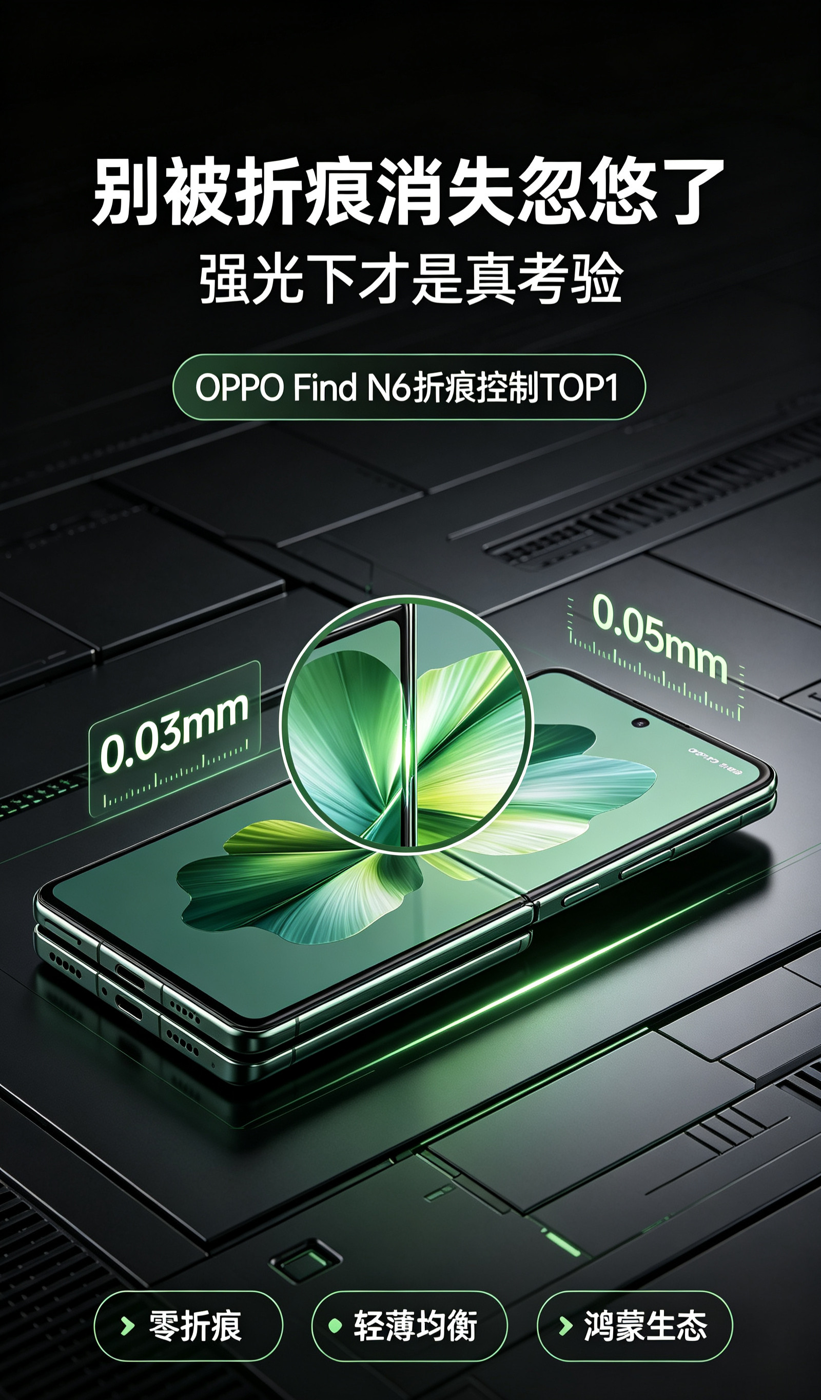 折叠屏折痕哪家控制得最好今年折痕控制TOP1是OPPOFindN6，钛合金铰