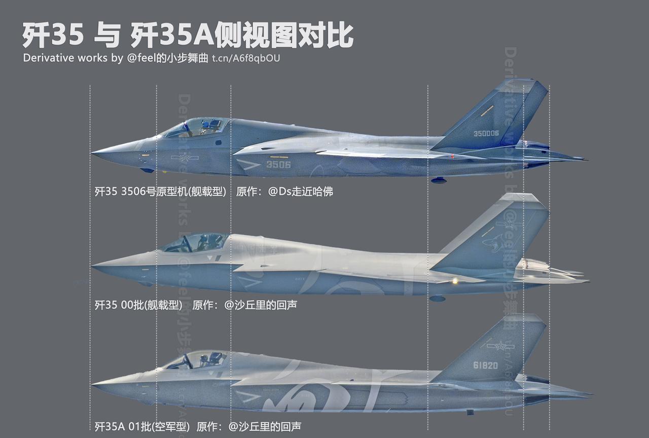 海军型歼-35和空军型歼-35A，二者长度一模一样网转图，首先感谢制作图的大佬