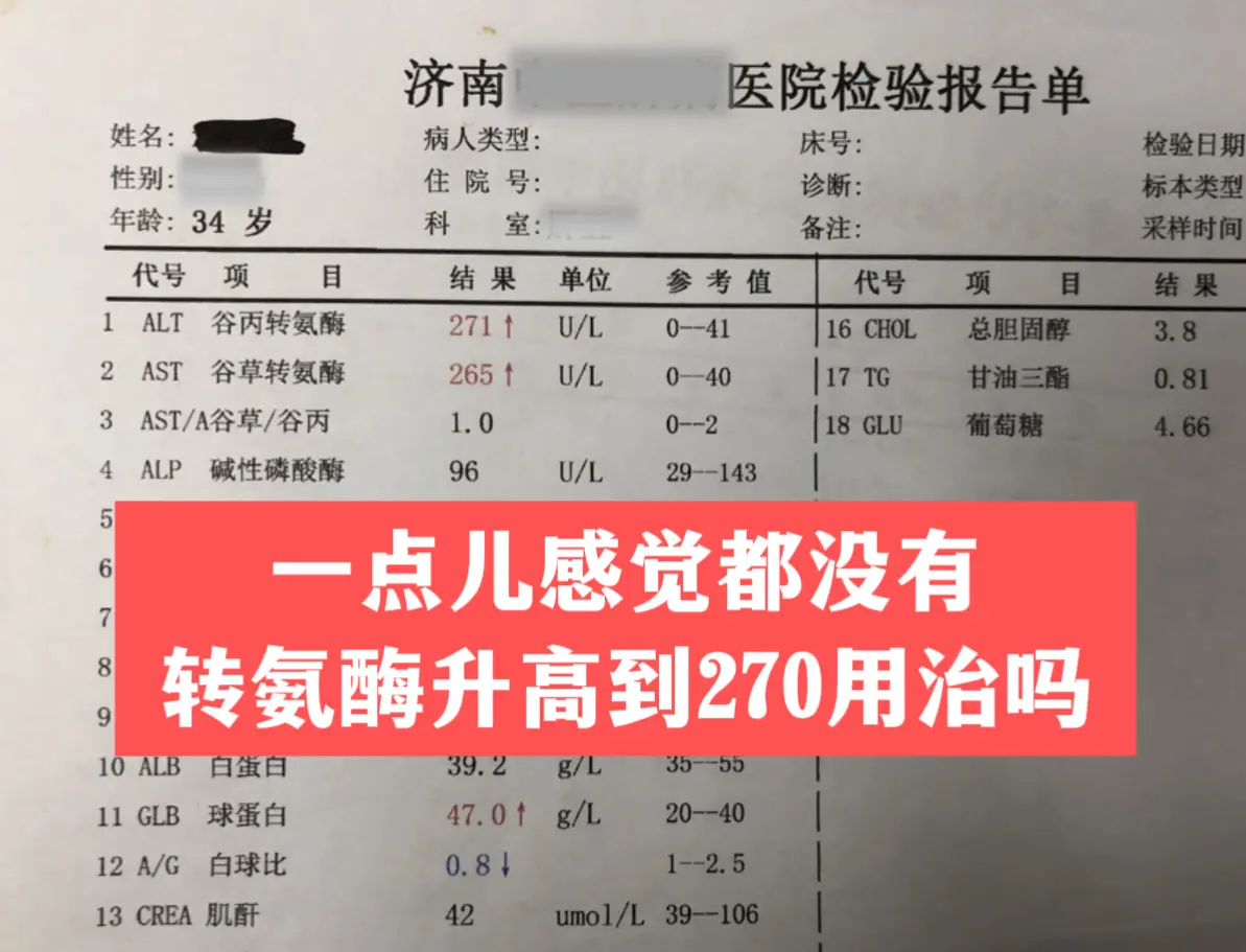 “教授，我的转氨酶升高到200多，但是身体一点儿感觉都没有，这种需要治...