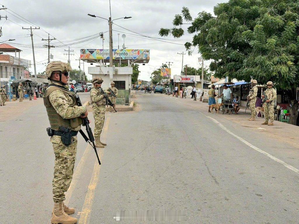 烽火问鼎计划哥伦比亚第10中型骑兵群的士兵在马伊考市帕拉瓜琼镇保持戒备，加