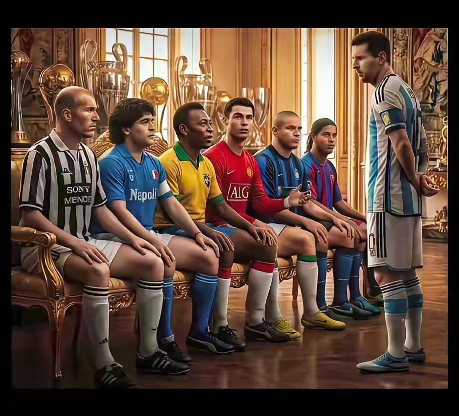 在这些足球前辈面前，梅西也只能站着