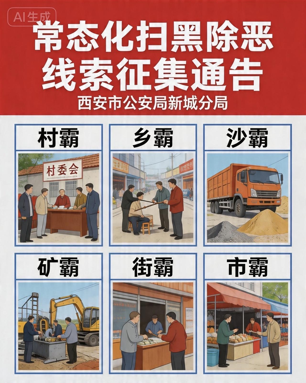 西安警方通告：公开征集“六霸”黑恶犯罪线索西安市公安局新城分