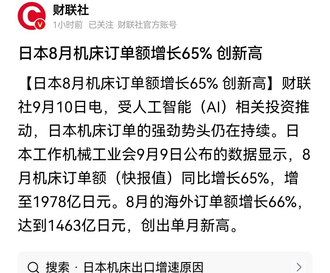【垂死挣扎：日本8月机床订单额大涨65%创下历史新高的背后，国际AI市场成核心助