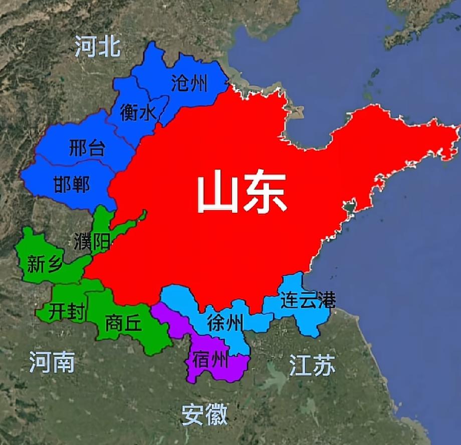 山东省的地理位置挺有意思，细细研究起来，你会有新的发现，山东省位于我国华东地区，