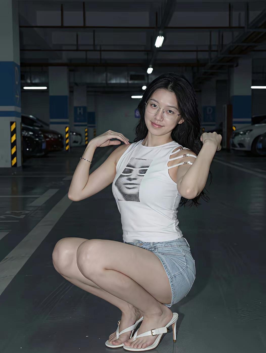 加班到深夜，刚把车停稳就撞见了她。白背心配牛仔短裤，细框眼镜衬得眉眼格外干