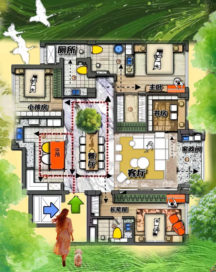 这真是，两眼一睁就是吃，165㎡那两个餐厅，馋到人见爱的布局，这种声东击西的做