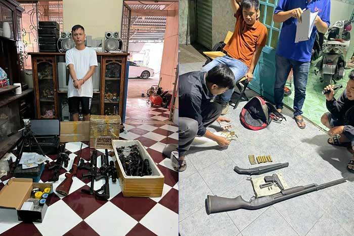 越南枪贩子藏匿的枪支，越南公安也都是穿拖鞋