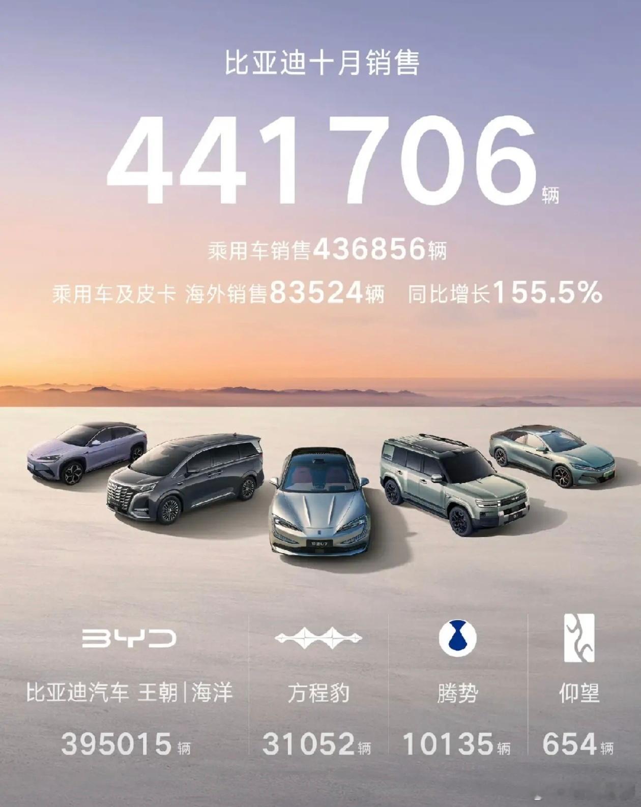 比亚迪10月份销量高达44万台，依然遥遥领先整个新能源市场！但从车型看，还是集中