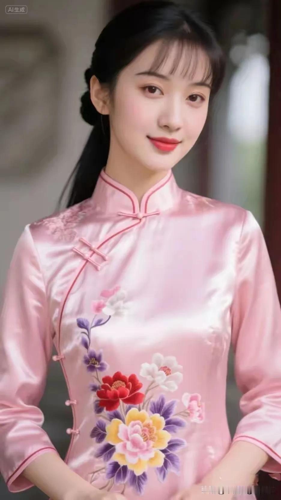 嫣然一笑百花迟，倾国倾城世所稀。眉黛含烟凝秀色，唇朱映日漾春辉。