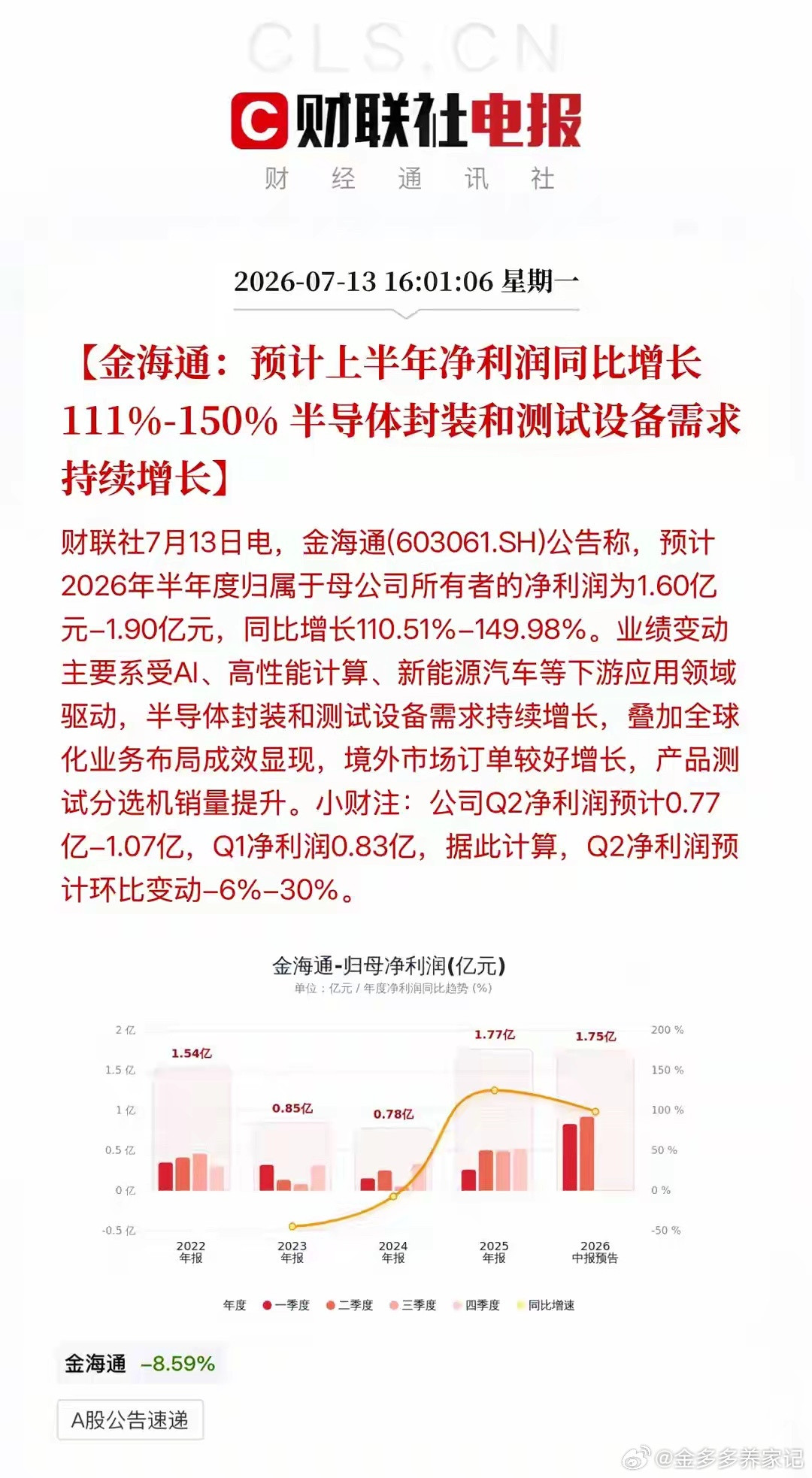 重磅消息！半导体设备产业利好，金海通业绩翻倍行业需求持续升温不少关注半导体产业资