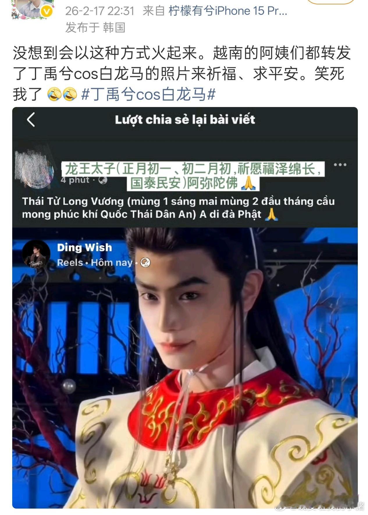 丁禹兮白龙马被越南阿姨用来祈福，国泰民安，还原度太高了