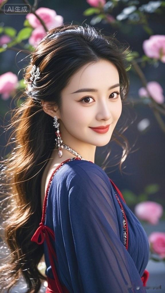 这个美女戴了漂亮的首饰和耳环。