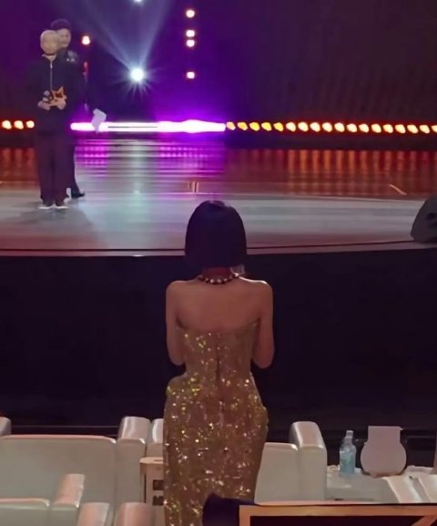 国剧盛典最后离场的演员彭小苒郭宇欣看到一个视频刘佩琦先生得奖的时候，台下嘉