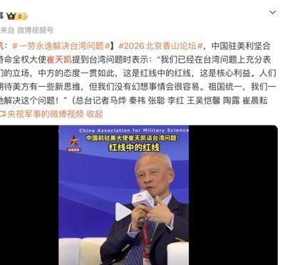 “祖国统一，我们一劳永逸地解决这个问题！”崔天凯在9月15日香山论坛，当着近10
