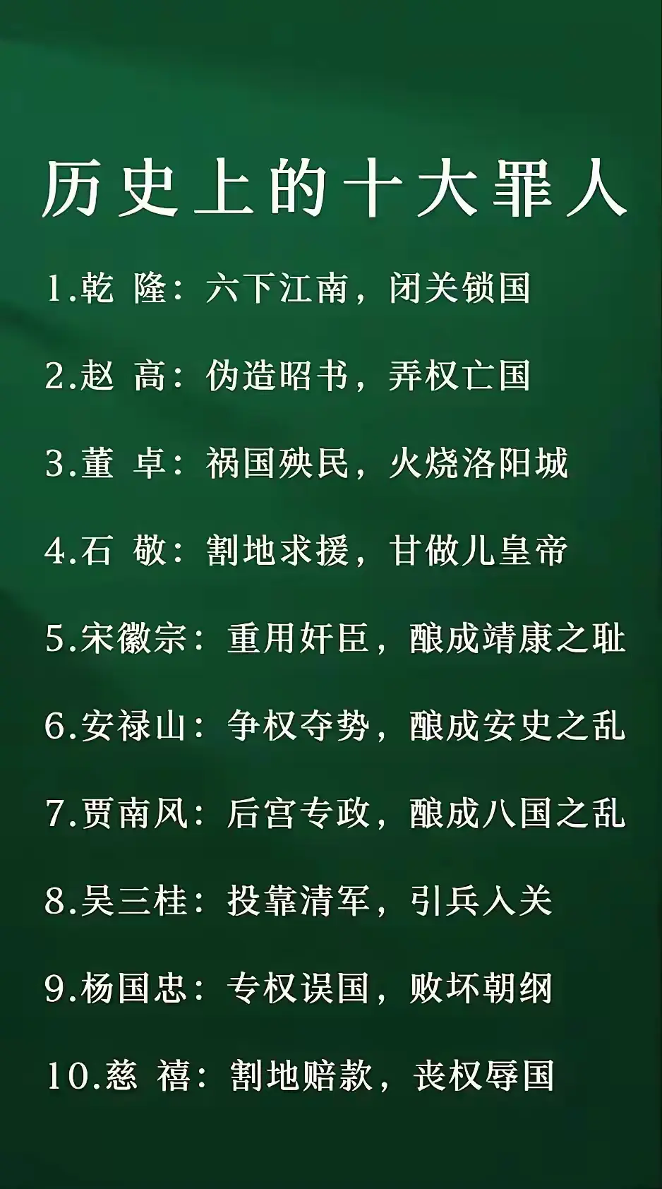 历史上的十大罪人，谁罪大恶极？