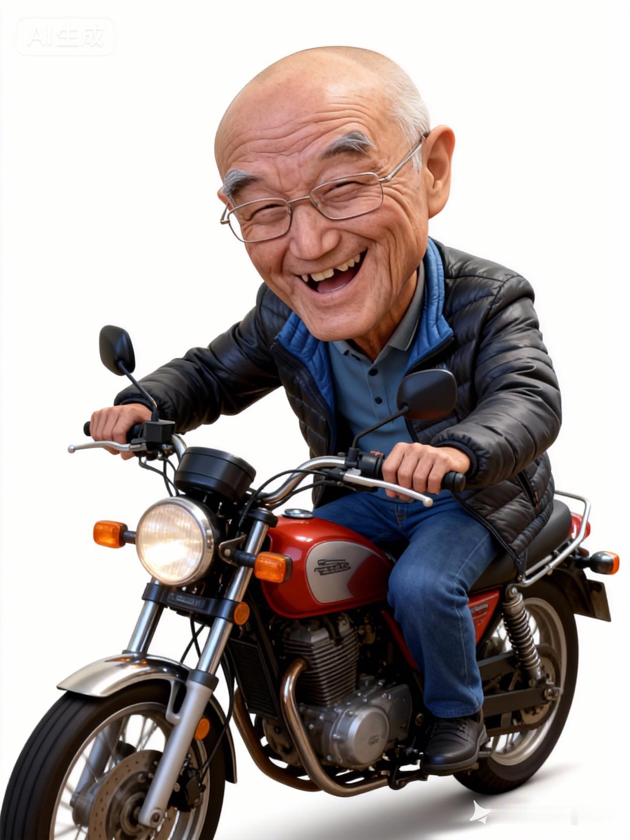 快乐爷爷骑摩托，笑得开怀！😄🚴‍♂️