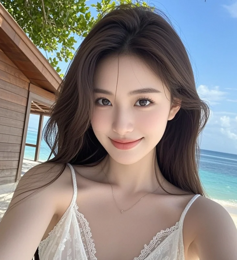 白皙肌肤配上大海，今天也是美美的我💕