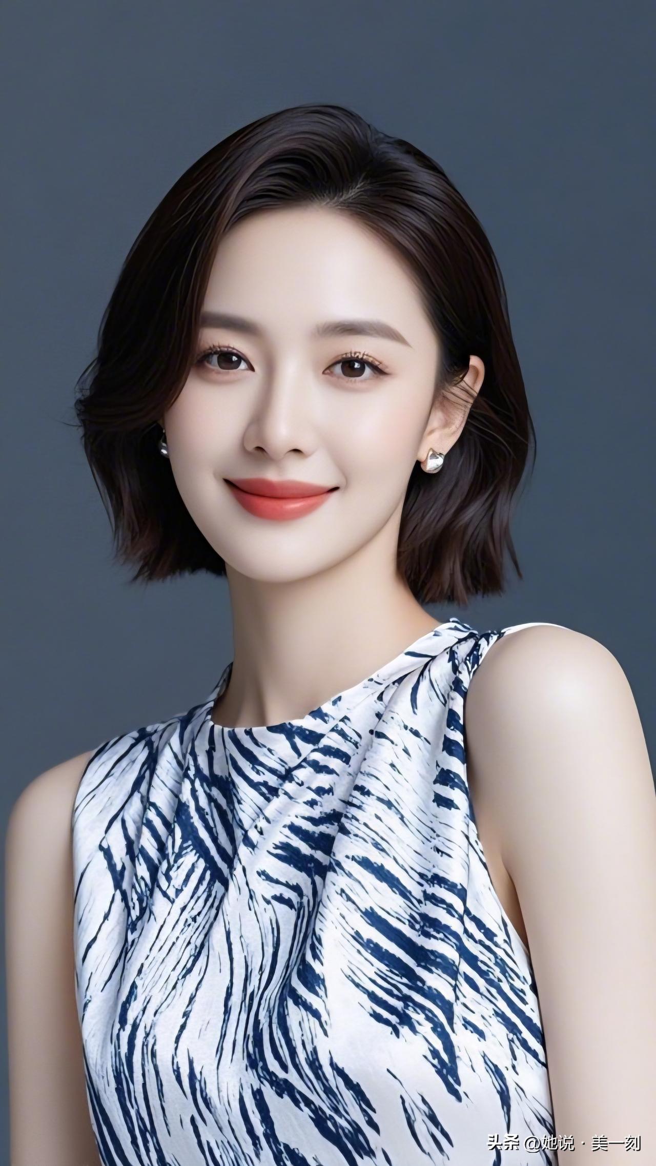 温柔甜美的微笑，优雅蓝白连衣裙，完美女神范儿！🌸✨有哪些美女让人过目难忘？