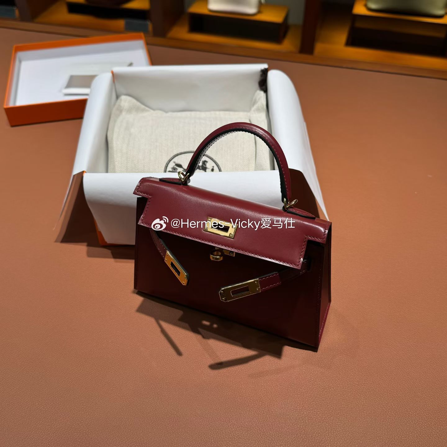 KellyMini二代Box皮55爱马仕红金扣爱马仕hermes