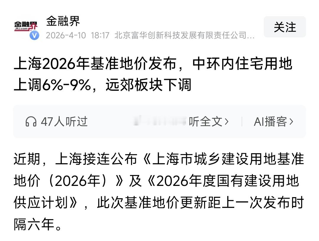 上海核心城区的地价，开始涨了……