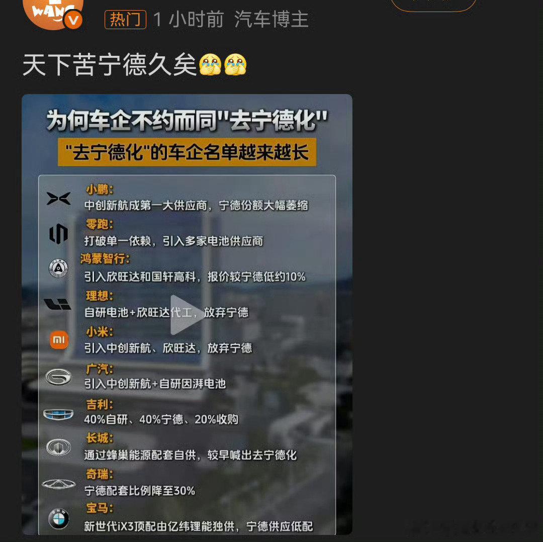 其实想一个事就能想明白，之前大家都是把高端车型用宁德电池当成卖点，现在去宁德，无非就是觉得品牌稳了，